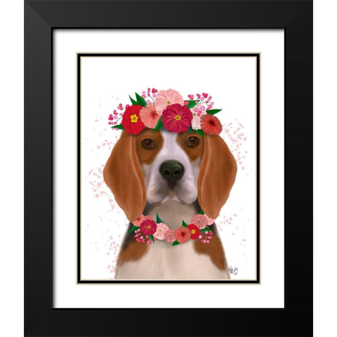 Beagle Flower Headdress Black Modern Wood Framed Art Print with Double Matting by Fab Funky