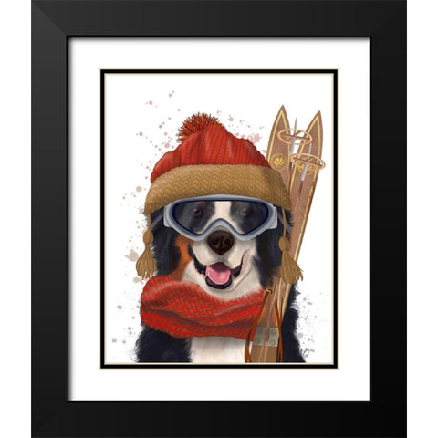 Bernese Ski Dog Black Modern Wood Framed Art Print with Double Matting by Fab Funky