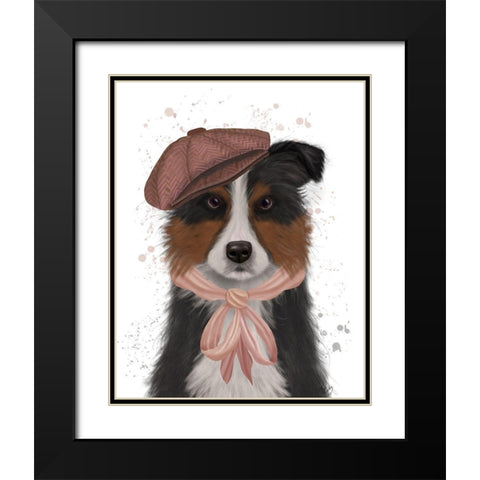 Border Collie Hat and Pink Scarf Black Modern Wood Framed Art Print with Double Matting by Fab Funky