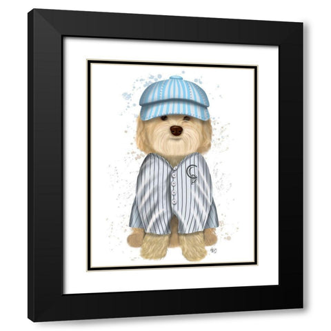 Cockerpoo Baseball Black Modern Wood Framed Art Print with Double Matting by Fab Funky
