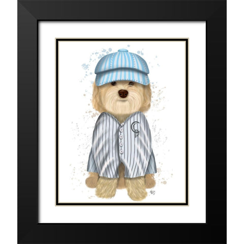 Cockerpoo Baseball Black Modern Wood Framed Art Print with Double Matting by Fab Funky