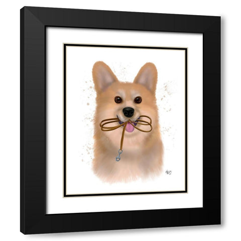 Corgi Walkies Black Modern Wood Framed Art Print with Double Matting by Fab Funky