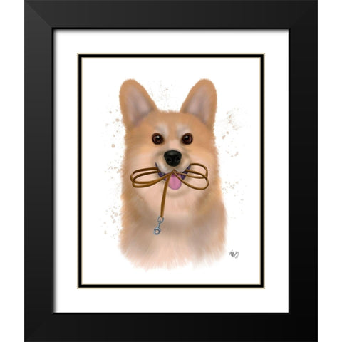 Corgi Walkies Black Modern Wood Framed Art Print with Double Matting by Fab Funky