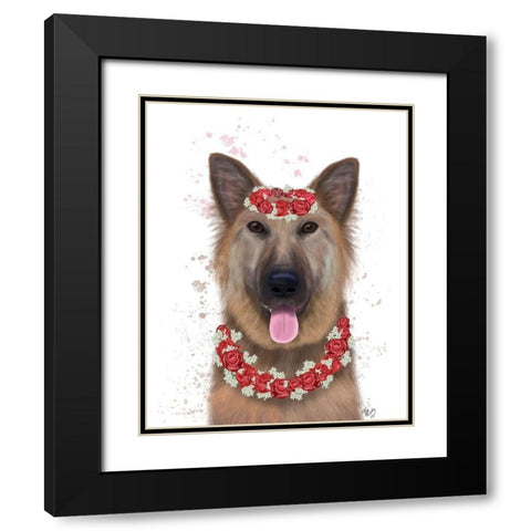 German Shepherd Edelweiss Black Modern Wood Framed Art Print with Double Matting by Fab Funky