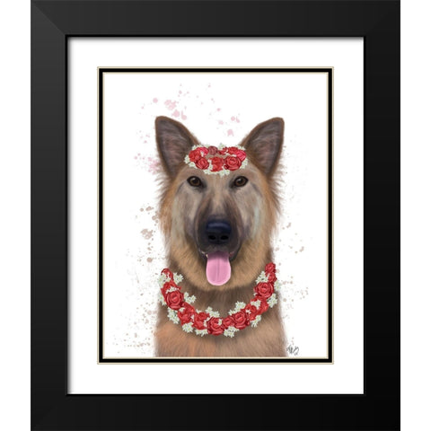 German Shepherd Edelweiss Black Modern Wood Framed Art Print with Double Matting by Fab Funky
