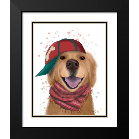 Golden Retriever and Baseball Cap Black Modern Wood Framed Art Print with Double Matting by Fab Funky