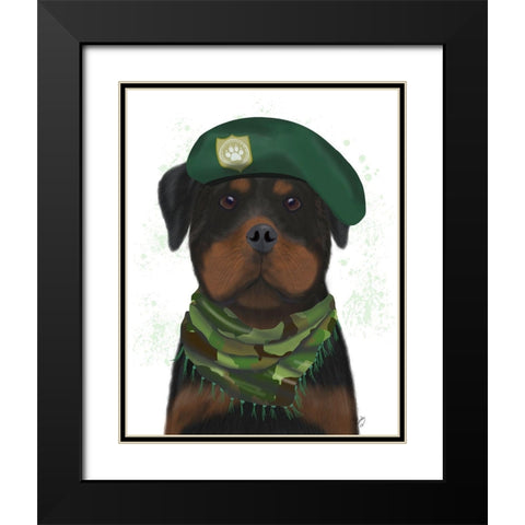 Rottweiler Military Dog Black Modern Wood Framed Art Print with Double Matting by Fab Funky
