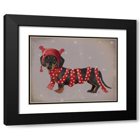 Dachshund and Long Scarf Black Modern Wood Framed Art Print with Double Matting by Fab Funky