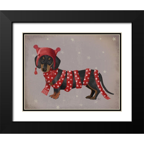Dachshund and Long Scarf Black Modern Wood Framed Art Print with Double Matting by Fab Funky