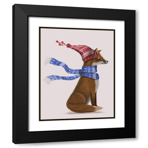 Windswept Fox Black Modern Wood Framed Art Print with Double Matting by Fab Funky