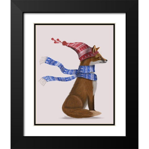 Windswept Fox Black Modern Wood Framed Art Print with Double Matting by Fab Funky
