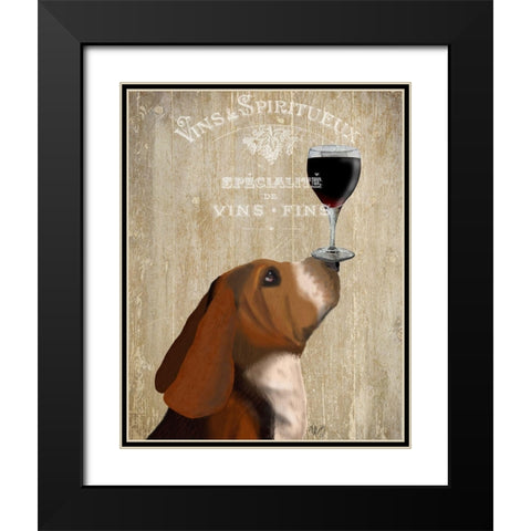Dog Au Vin, Basset Hound Black Modern Wood Framed Art Print with Double Matting by Fab Funky