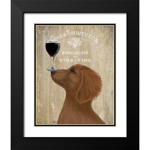 Dog Au Vin, Dachshund Gold Black Modern Wood Framed Art Print with Double Matting by Fab Funky