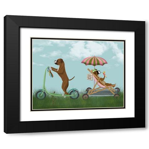 Boxer Scooter Black Modern Wood Framed Art Print with Double Matting by Fab Funky