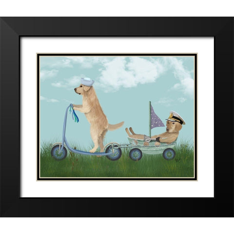 Golden Retriever Scooter Black Modern Wood Framed Art Print with Double Matting by Fab Funky