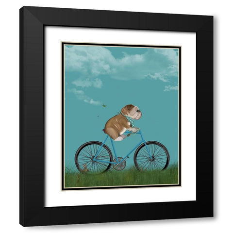 English Bulldog on Bicycle - Sky Black Modern Wood Framed Art Print with Double Matting by Fab Funky