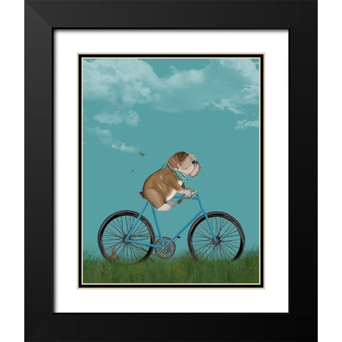 English Bulldog on Bicycle - Sky Black Modern Wood Framed Art Print with Double Matting by Fab Funky