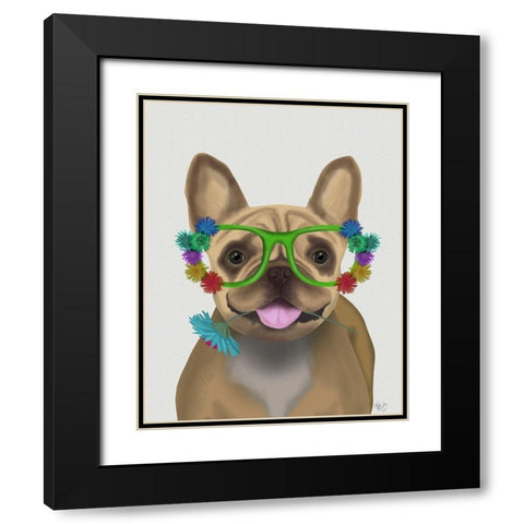 French Bulldog and Flower Glasses Black Modern Wood Framed Art Print with Double Matting by Fab Funky