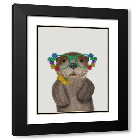 Otter and Flower Glasses Black Modern Wood Framed Art Print with Double Matting by Fab Funky