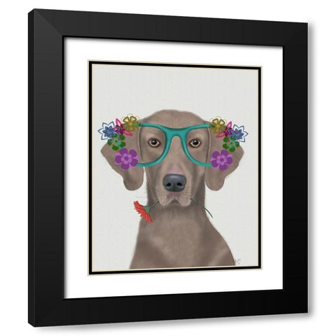 Weimaraner  and Flower Glasses Black Modern Wood Framed Art Print with Double Matting by Fab Funky