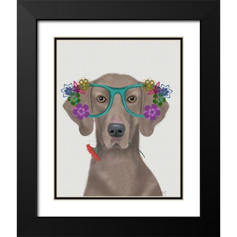 Weimaraner  and Flower Glasses Black Modern Wood Framed Art Print with Double Matting by Fab Funky