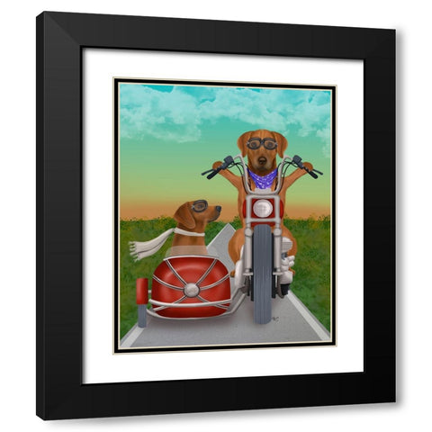 Rhodesian Ridgeback Chopper and Sidecar Black Modern Wood Framed Art Print with Double Matting by Fab Funky