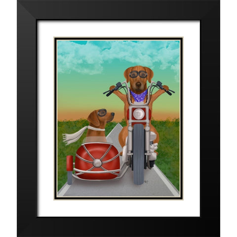 Rhodesian Ridgeback Chopper and Sidecar Black Modern Wood Framed Art Print with Double Matting by Fab Funky