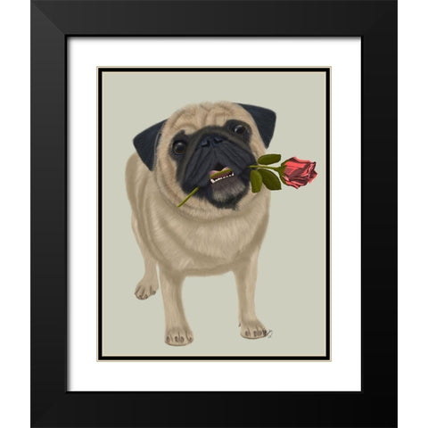 Pug and Rose Black Modern Wood Framed Art Print with Double Matting by Fab Funky