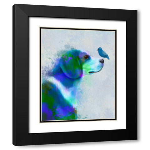 Beagle Blue Splash Black Modern Wood Framed Art Print with Double Matting by Fab Funky