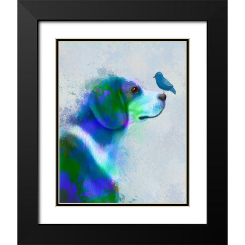Beagle Blue Splash Black Modern Wood Framed Art Print with Double Matting by Fab Funky