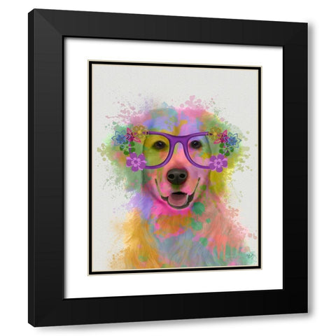 Golden Retriever Rainbow Splash Black Modern Wood Framed Art Print with Double Matting by Fab Funky