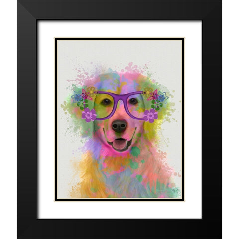 Golden Retriever Rainbow Splash Black Modern Wood Framed Art Print with Double Matting by Fab Funky