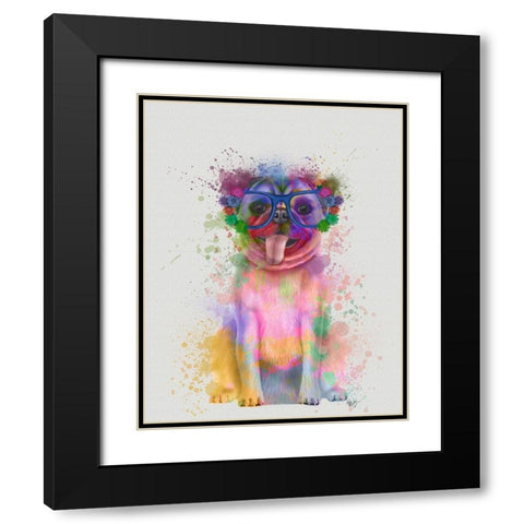 Pug Rainbow Splash Black Modern Wood Framed Art Print with Double Matting by Fab Funky