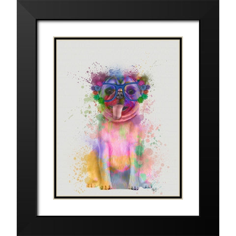 Pug Rainbow Splash Black Modern Wood Framed Art Print with Double Matting by Fab Funky