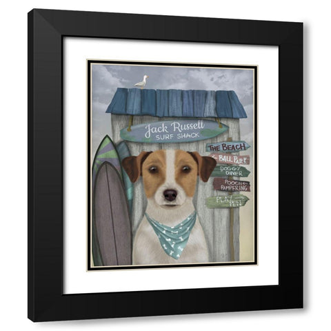 Jack Russell Surf Shack Black Modern Wood Framed Art Print with Double Matting by Fab Funky