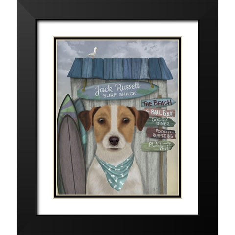 Jack Russell Surf Shack Black Modern Wood Framed Art Print with Double Matting by Fab Funky