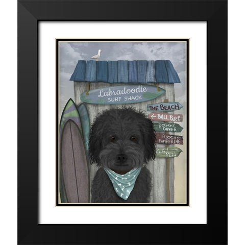 Labradoodle, Black, Surf Shack Black Modern Wood Framed Art Print with Double Matting by Fab Funky