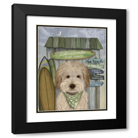 Labradoodle, Cream, Surf Shack Black Modern Wood Framed Art Print with Double Matting by Fab Funky