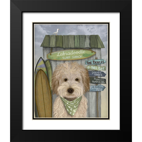 Labradoodle, Cream, Surf Shack Black Modern Wood Framed Art Print with Double Matting by Fab Funky