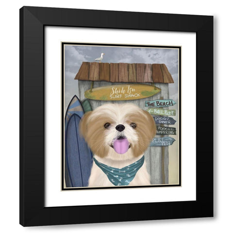 Shih Tsu Surf Shack Black Modern Wood Framed Art Print with Double Matting by Fab Funky