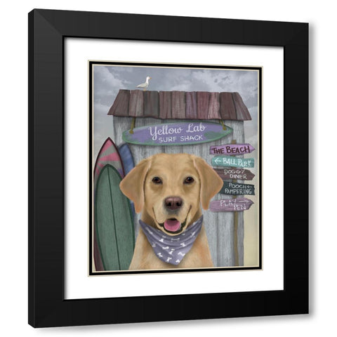 Yellow Labrador Surf Shack Black Modern Wood Framed Art Print with Double Matting by Fab Funky