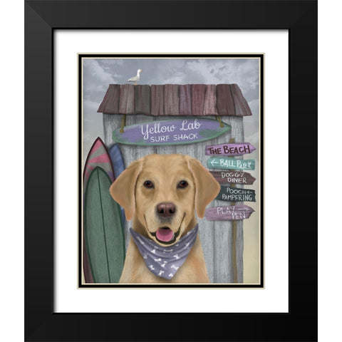 Yellow Labrador Surf Shack Black Modern Wood Framed Art Print with Double Matting by Fab Funky