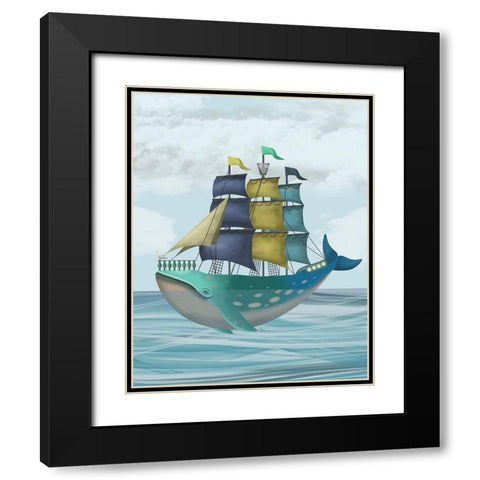 Whale Ship Black Modern Wood Framed Art Print with Double Matting by Fab Funky