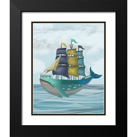 Whale Ship Black Modern Wood Framed Art Print with Double Matting by Fab Funky