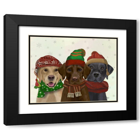 Christmas 3 Winter Labs Black Modern Wood Framed Art Print with Double Matting by Fab Funky