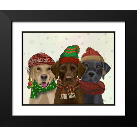 Christmas 3 Winter Labs Black Modern Wood Framed Art Print with Double Matting by Fab Funky