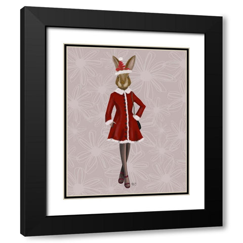 Christmas Christmas Fashion Bunny  Black Modern Wood Framed Art Print with Double Matting by Fab Funky