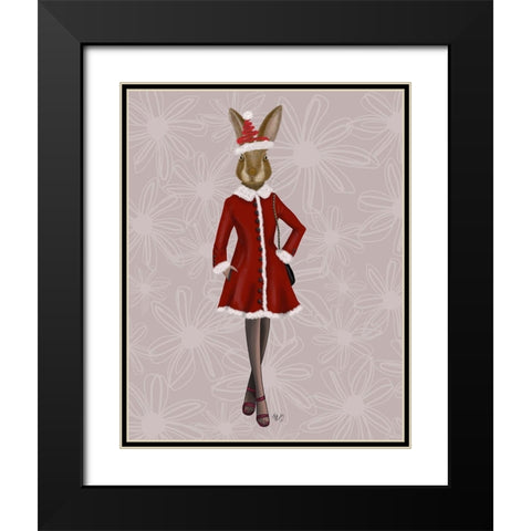 Christmas Christmas Fashion Bunny  Black Modern Wood Framed Art Print with Double Matting by Fab Funky