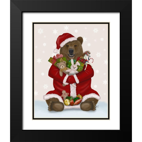 Christmas Christmas Present Bear Hug Black Modern Wood Framed Art Print with Double Matting by Fab Funky