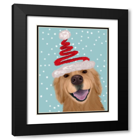 Christmas Golden Retriever and Spring Santa Hat Black Modern Wood Framed Art Print with Double Matting by Fab Funky